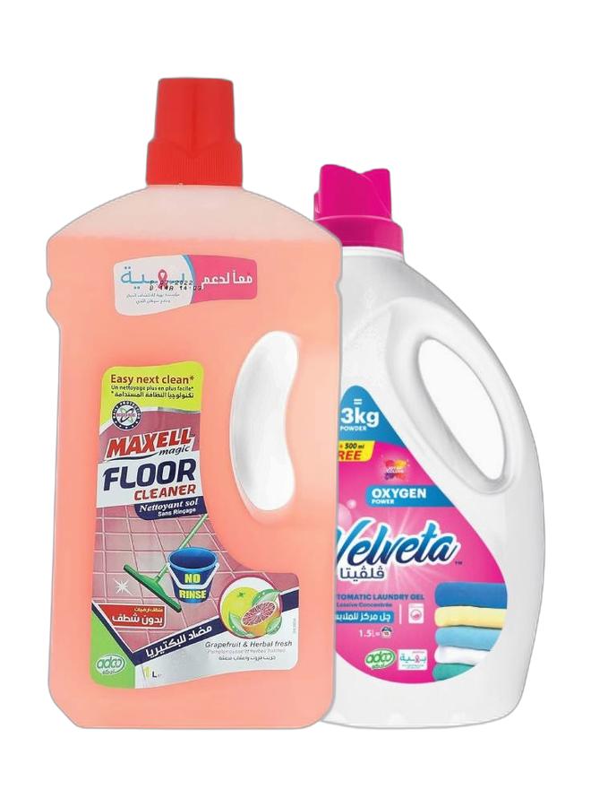 فيلفيتا جل الأكسجين القوي 1.5 لتر - منظف أرضيات سحري بدون شطف برائحة الجريب فروت والأعشاب المنعشة 1.8 لتر (عبوة من قطعتين) - Image 1