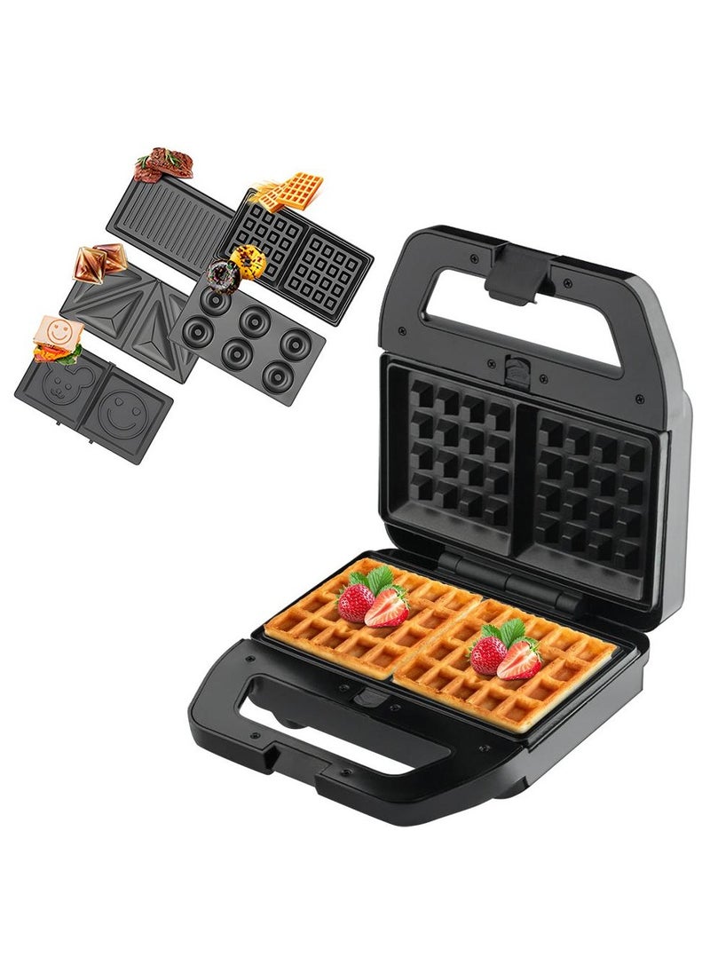 Generic - 5-in-1 Electric Sandwich Maker Breakfast Machine with 5 Removable Non-Stick Plates, Double-Sided Heating - Waffle, Panini, Grill, Toast, and Donut Press - Image 1