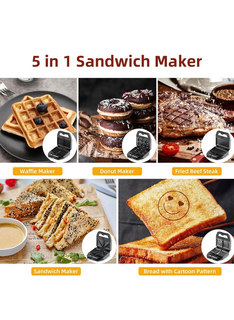 Generic - 5-in-1 Electric Sandwich Maker Breakfast Machine with 5 Removable Non-Stick Plates, Double-Sided Heating - Waffle, Panini, Grill, Toast, and Donut Press - Image 1