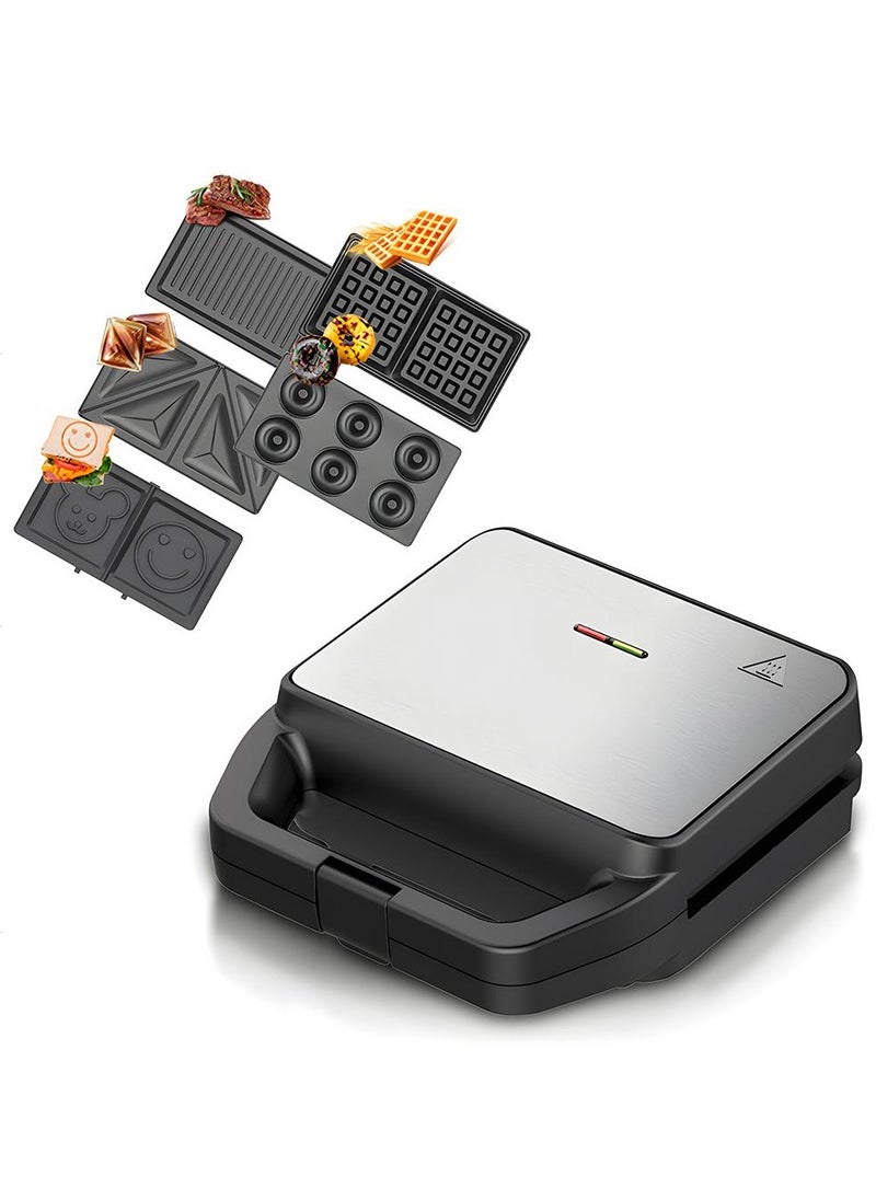 Generic - 5-in-1 Electric Sandwich Maker Breakfast Machine with 5 Removable Non-Stick Plates, Double-Sided Heating - Waffle, Panini, Grill, Toast, and Donut Press - Image 1