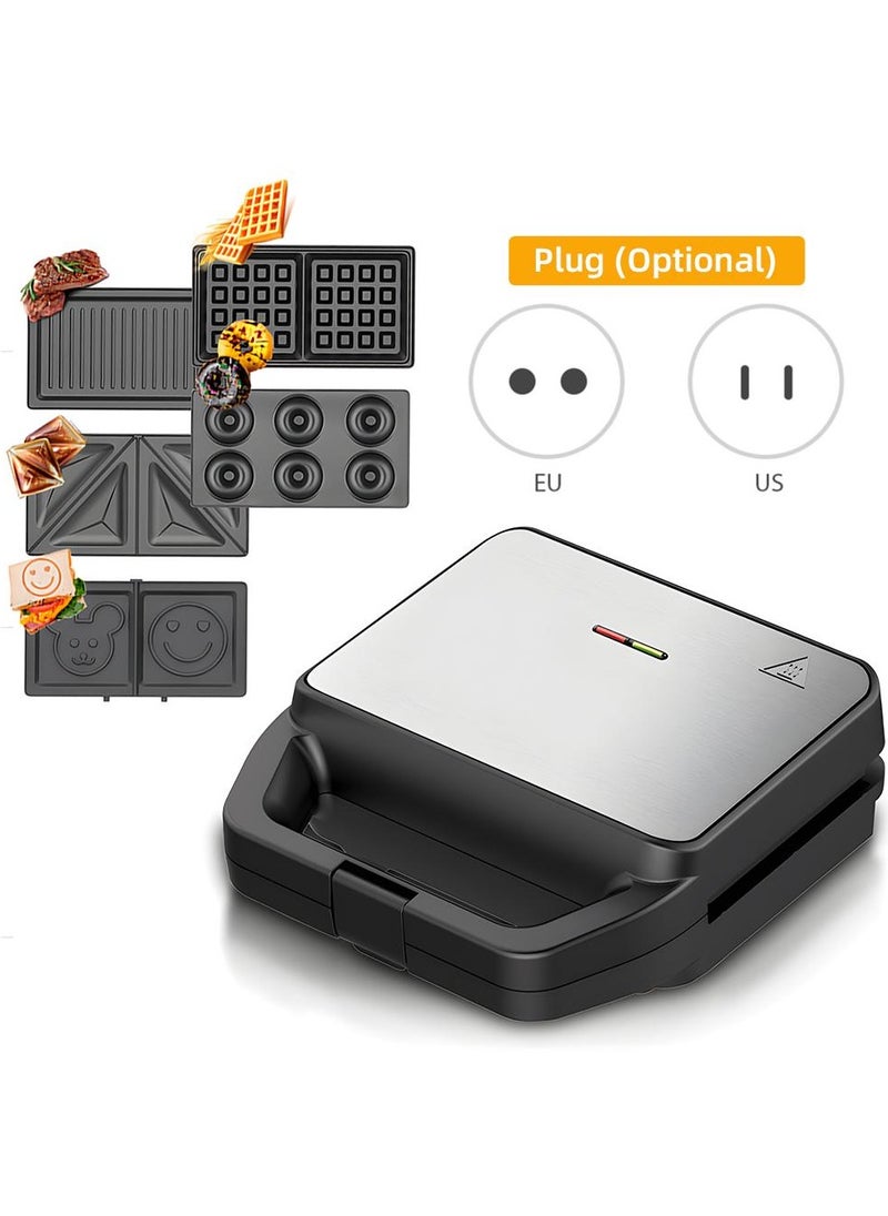 Generic - 5-in-1 Electric Sandwich Maker Breakfast Machine with 5 Removable Non-Stick Plates, Double-Sided Heating - Waffle, Panini, Grill, Toast, and Donut Press - Image 1