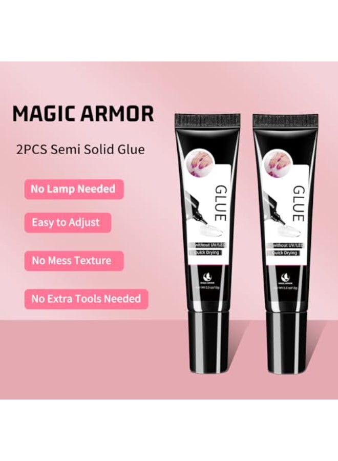 MAGIC ARMOR 2Pcs Semi Solid Nail Glue for Press On Nail No Need for UV Lamp Super Strong Nail Glue Quick Drying Gel Long Lasting for Fake Acrylic Nails15g x 2 - Image 3