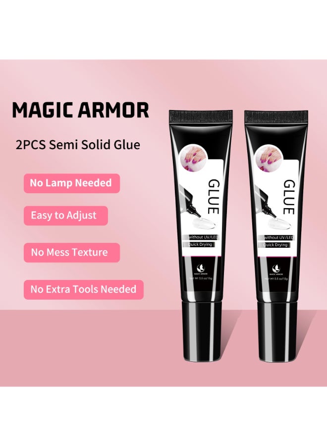 MAGIC ARMOR 2Pcs Semi Solid Nail Glue for Press On Nail No Need for UV Lamp Super Strong Nail Glue Quick Drying Gel Long Lasting for Fake Acrylic Nails15g x 2 - Image 4