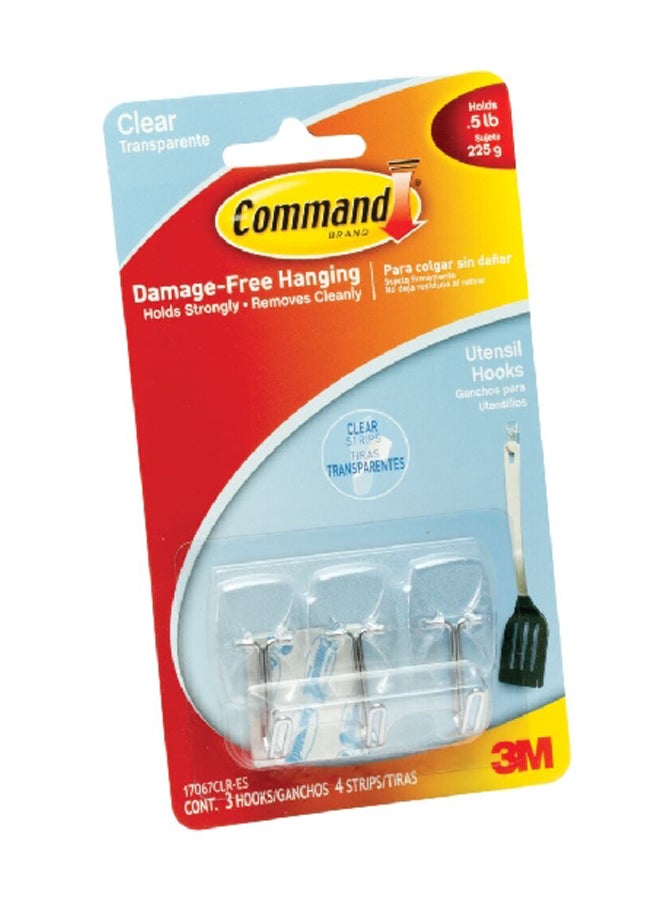 Command 3-Piece Damage Free Hanging Wire Self Adhesive Hook with 4 Strips Clear Small 117067CLR-ES  - Image 1