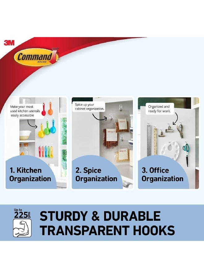 Command 3-Piece Damage Free Hanging Wire Self Adhesive Hook with 4 Strips Clear Small 117067CLR-ES  - Image 4