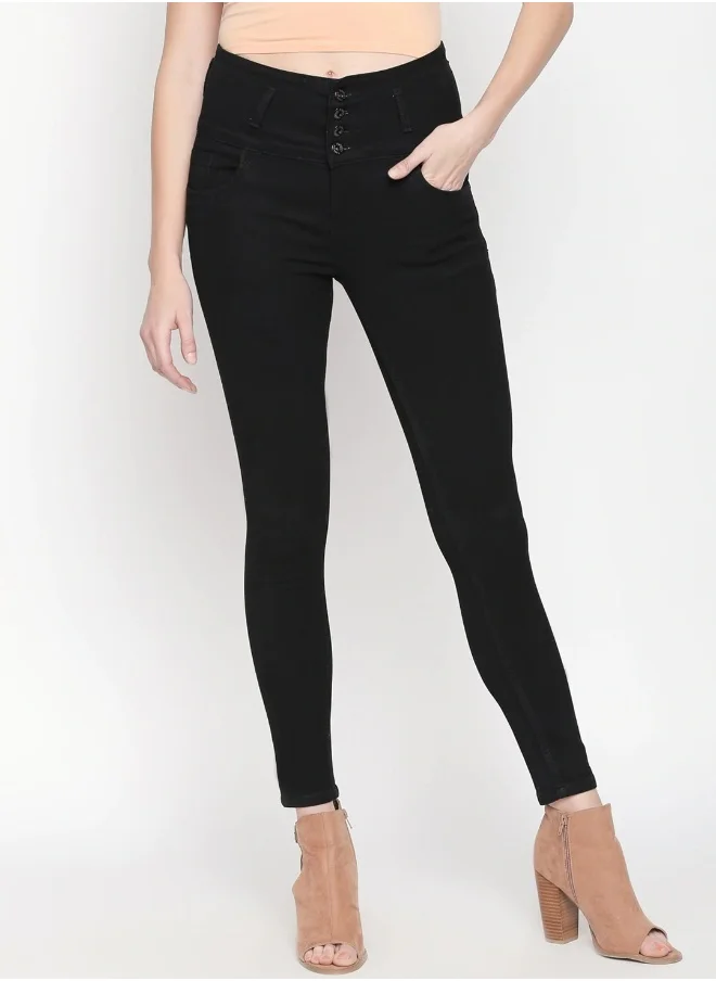 HIGH STAR Women Black Slim Fit High-Rise Clean Look Stretchable Jeans