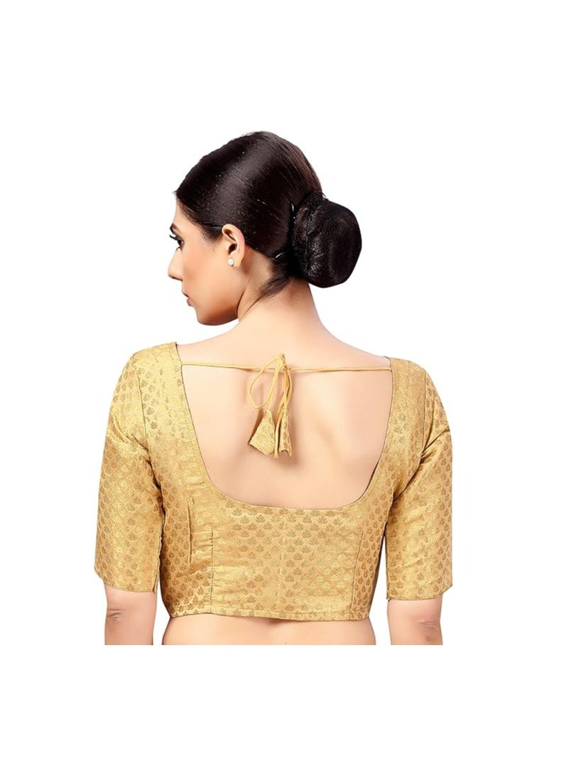 Accessorize Kingdom Women's Brocade Elbow Length Sleeves Saree Blouse (size-40)  - Image 2