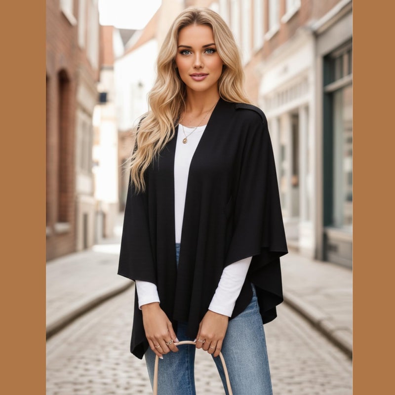 Women's Poncho 105*145CM One Size Fits All - Soft Double Knit Fabric Versatile Shawl for Travel Office Formal Casual Occasions - Image 4