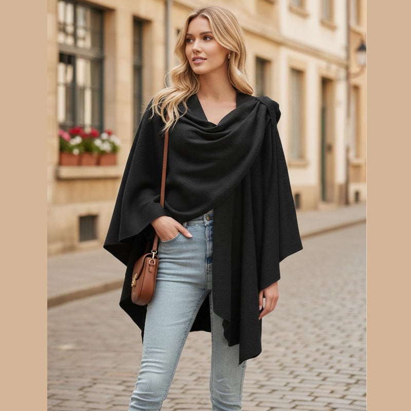 Women's Poncho 105*145CM One Size Fits All - Soft Double Knit Fabric Versatile Shawl for Travel Office Formal Casual Occasions - Image 3