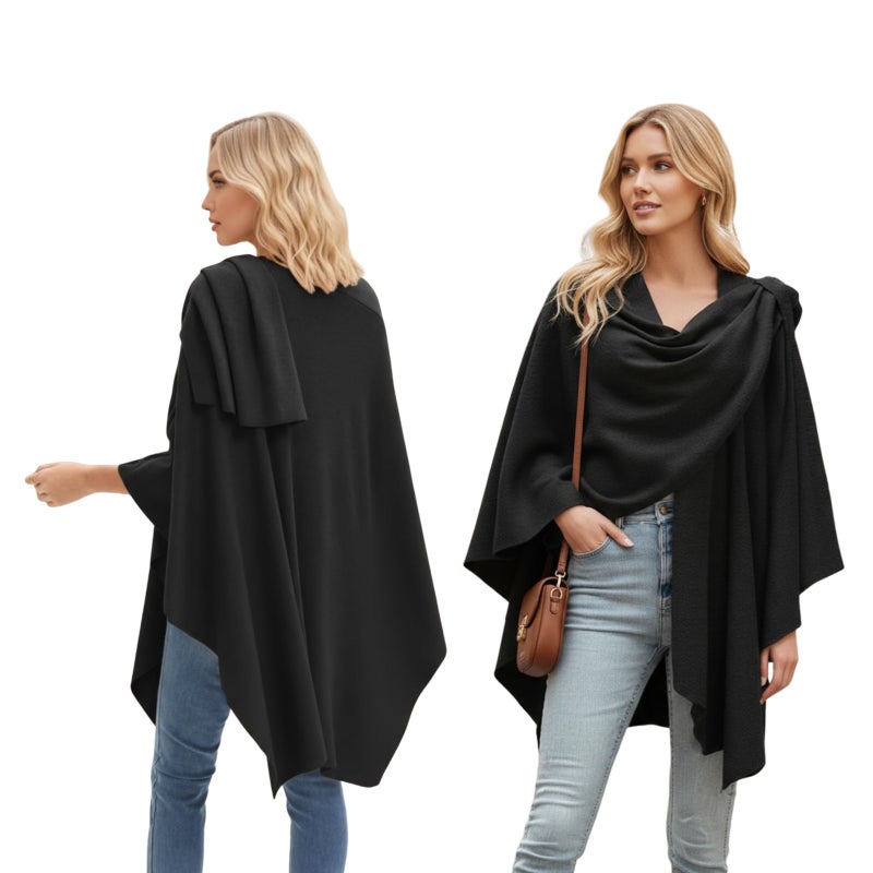 Women's Poncho 105*145CM One Size Fits All - Soft Double Knit Fabric Versatile Shawl for Travel Office Formal Casual Occasions - Image 2