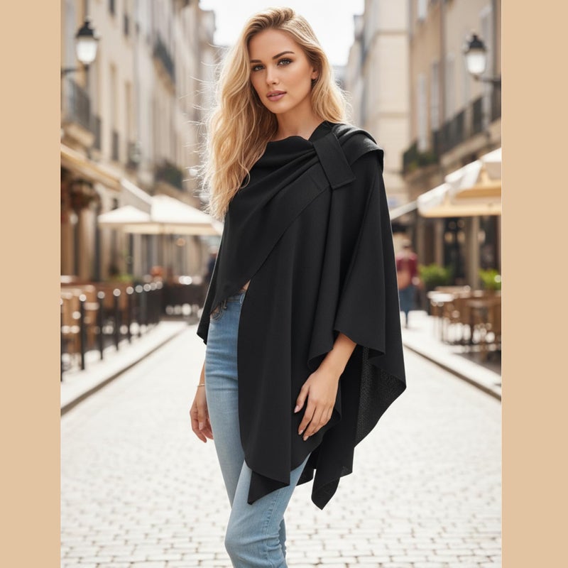 Women's Poncho 105*145CM One Size Fits All - Soft Double Knit Fabric Versatile Shawl for Travel Office Formal Casual Occasions - Image 5