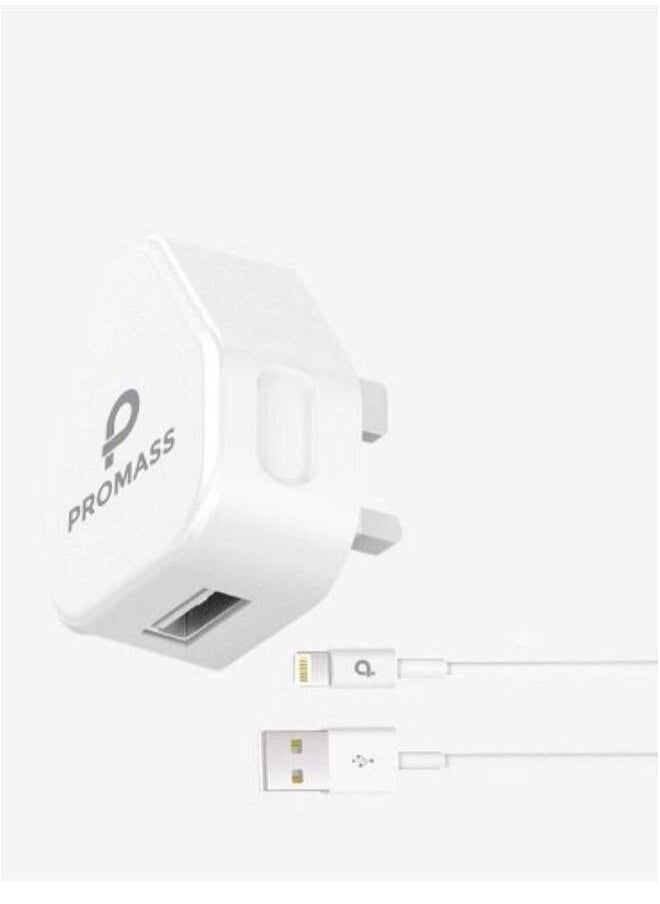 PROMASS Original Wall Charger Supports Fast Charging USB Port 10W With 1 Meter Lightning Cable For IPhone Devices From Promas, White Color  - Image 1