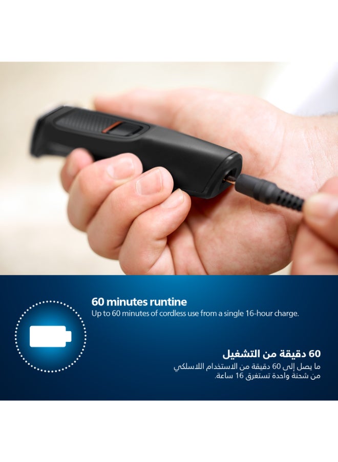 ماكينة التشذيب MG3710/33 من Philips | أداة 6 في 1 لتشذيب اللحية والوجه | شفرات لا تحتاج إلى صيانة، لا حاجة للزيت | 60 دقيقة من الاستخدام اللاسلكي | أداة تشذيب للأنف والأذن، وأمشاط للحية الخفيفة | مع حقيبة تخزين أسود