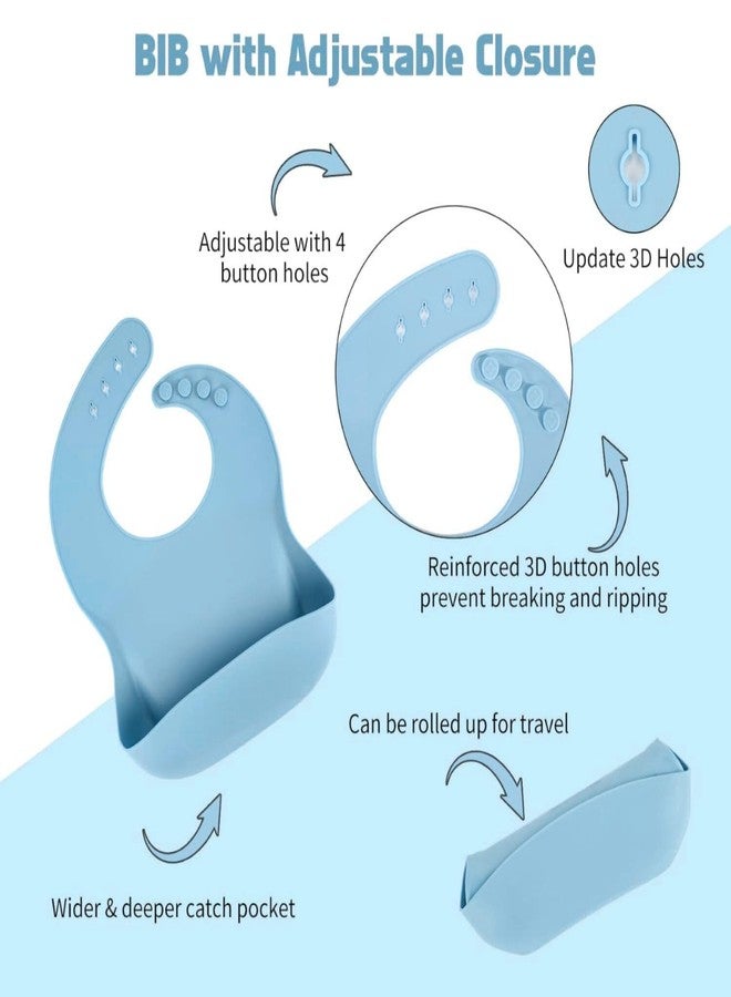BIYALI Baby Feeding Set–6pc Silicone Baby Cutlery Set for Baby 6+ Months–Baby Suction Plate &Spoon Cutlery Set–Silicone bib & Bowl Baby Dining Set–Dishwasher Safe–Toddler Essentials (Sky Blue) - Image 4