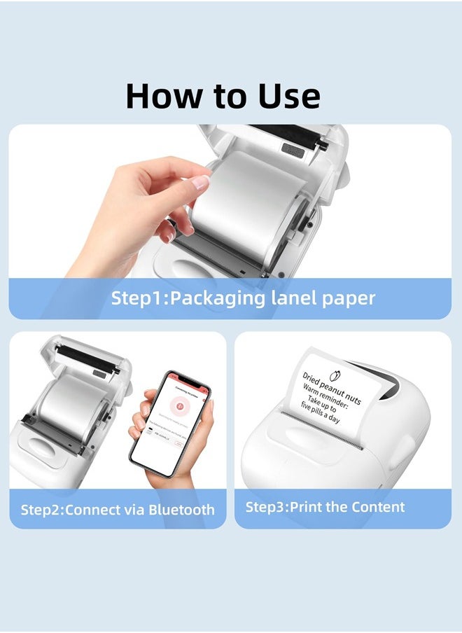 Label Maker,Label Maker Machine with Tape,P50 Barcode Printer 2 inch BluetoothThermal Label Maker for Small Business Home Address Clothing for Phone/PC,White Printer+1 Tape