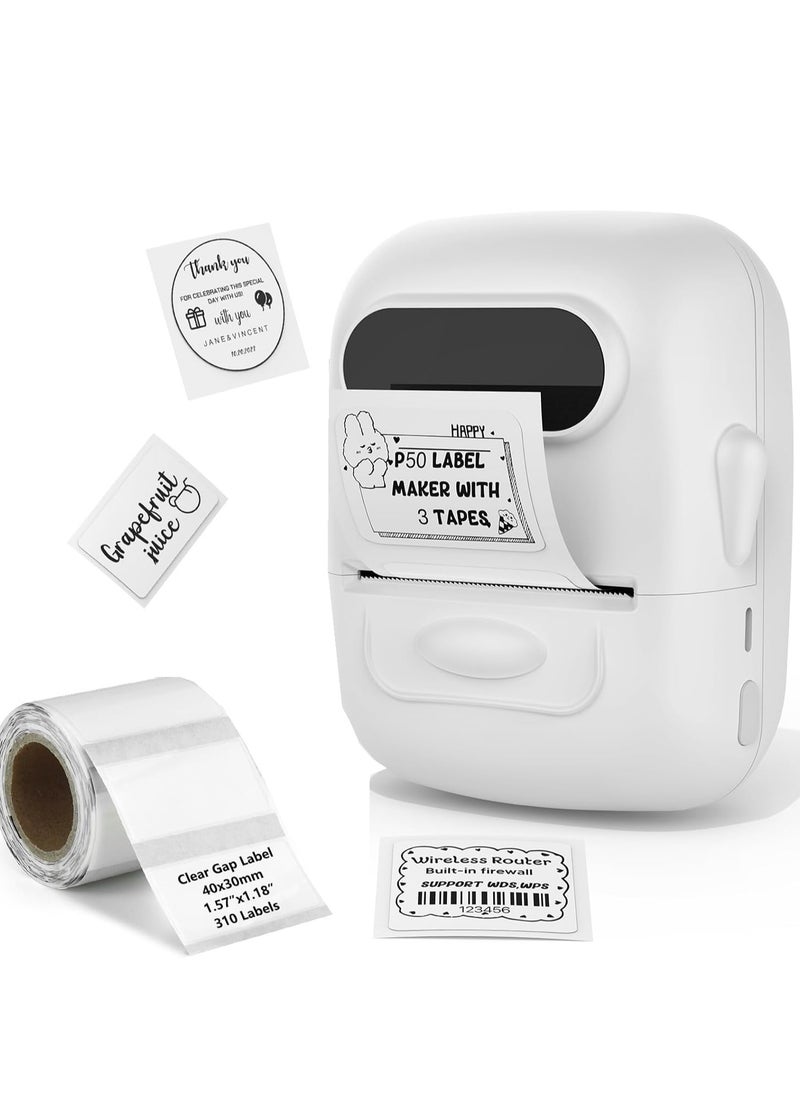 Marklife Label Maker,Label Maker Machine with Tape,P50 Barcode Printer 2 inch BluetoothThermal Label Maker for Small Business Home Address Clothing for Phone/PC,White Printer+1 Tape  - Image 1