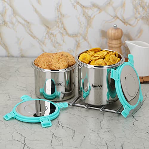 Sumeet Airtight & Leak Proof Steelexo Stainless Steel Storage Container with Lid Pack of 2Pc (1100ML &1300ML) - Silver - Image 3