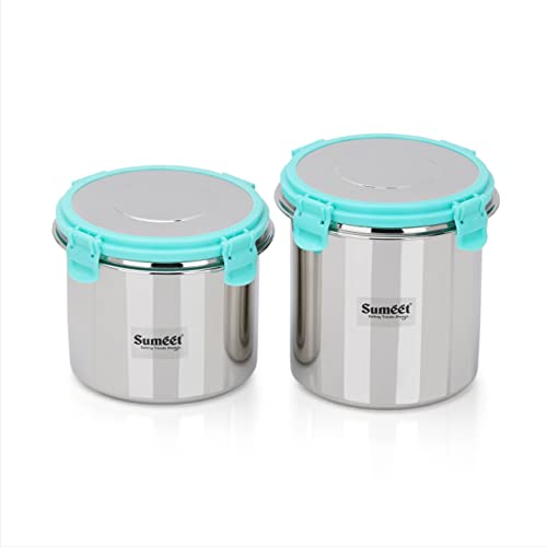 Sumeet Airtight & Leak Proof Steelexo Stainless Steel Storage Container with Lid Pack of 2Pc (1100ML &1300ML) - Silver - Image 1