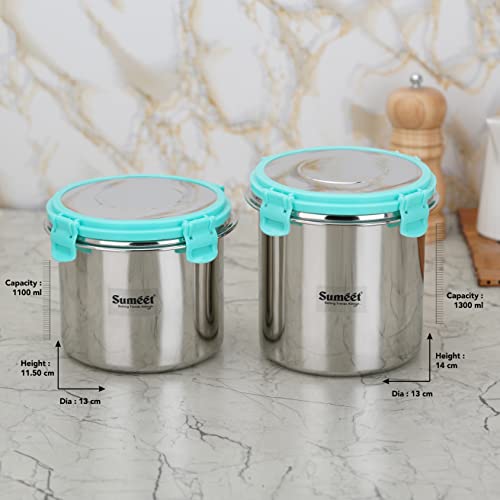 Sumeet Airtight & Leak Proof Steelexo Stainless Steel Storage Container with Lid Pack of 2Pc (1100ML &1300ML) - Silver - Image 4
