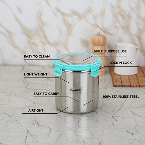 Sumeet Airtight & Leak Proof Steelexo Stainless Steel Storage Container with Lid Pack of 2Pc (1100ML &1300ML) - Silver - Image 2