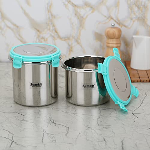 Sumeet Airtight & Leak Proof Steelexo Stainless Steel Storage Container with Lid Pack of 2Pc (1100ML &1300ML) - Silver - Image 5