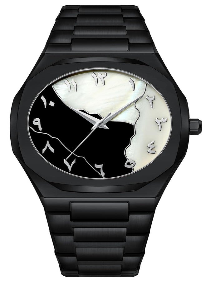 Gosasa Fashion Men's Quartz Watch with Middle Eastern Arabic Numeral Dial Design Stylish Stainless Steel Waterproof Business Casual Wristwatch, Black, Fashion - Image 1