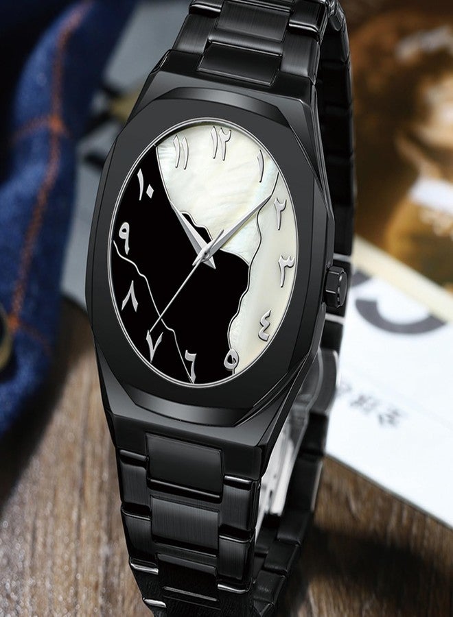 Gosasa Fashion Men's Quartz Watch with Middle Eastern Arabic Numeral Dial Design Stylish Stainless Steel Waterproof Business Casual Wristwatch, Black, Fashion - Image 5