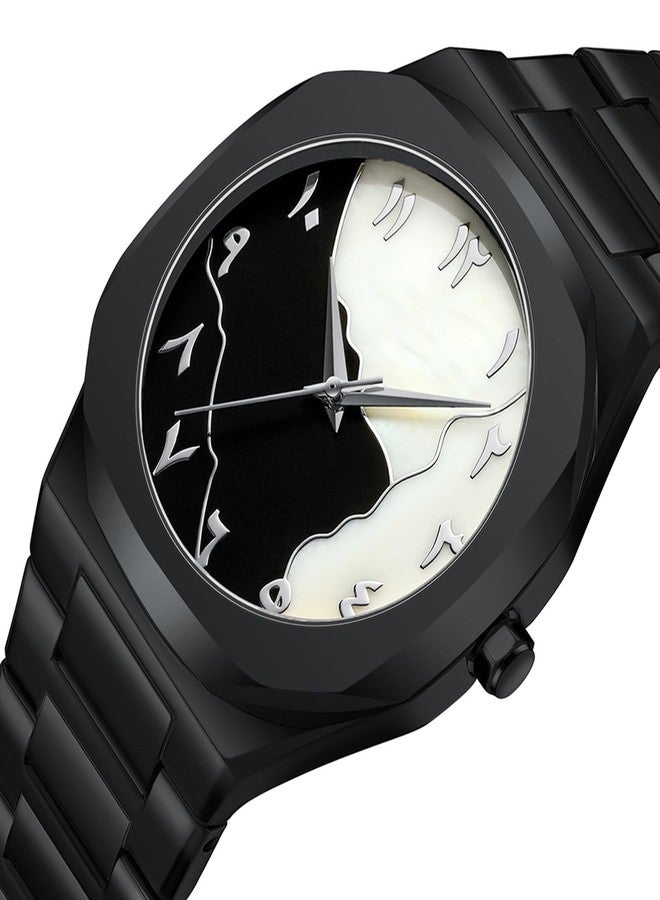 Gosasa Fashion Men's Quartz Watch with Middle Eastern Arabic Numeral Dial Design Stylish Stainless Steel Waterproof Business Casual Wristwatch, Black, Fashion - Image 2