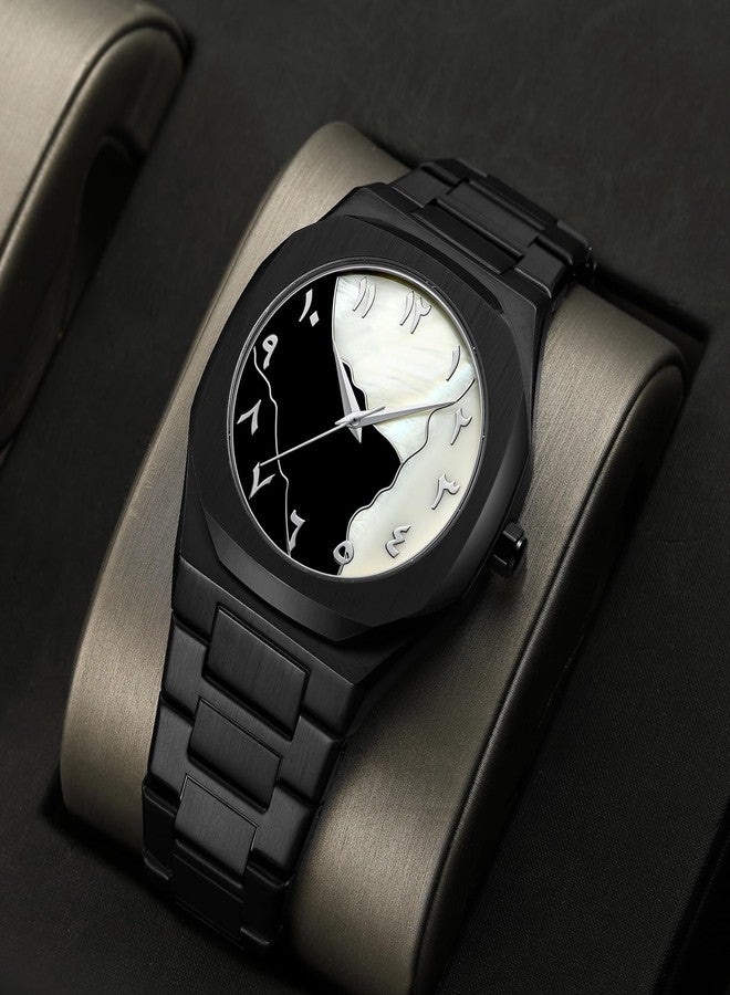 Gosasa Fashion Men's Quartz Watch with Middle Eastern Arabic Numeral Dial Design Stylish Stainless Steel Waterproof Business Casual Wristwatch, Black, Fashion - Image 4