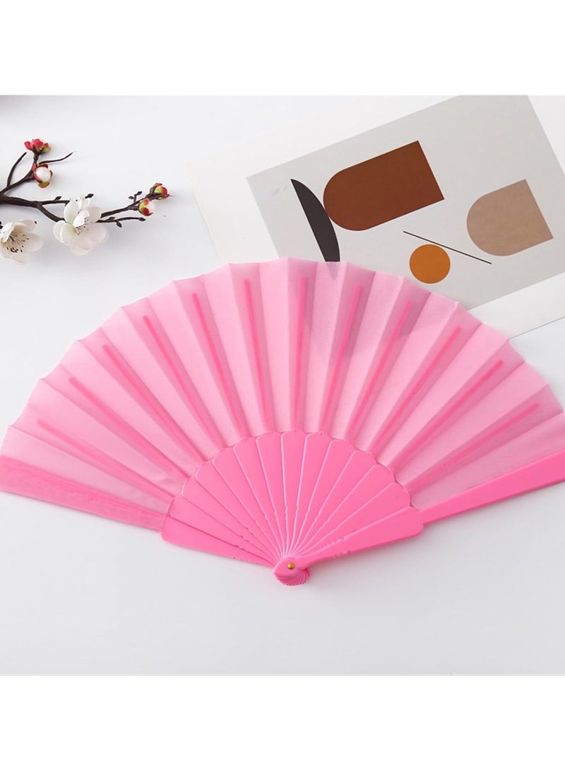 Pink Hand Fan, Handheld Folding Fans Large Hand for Women Foldable, Rave Fan Chinese Hand Fans Japanese Fan, Retro Decorative Festival Fan Suitable for Performance Decoration Wedding Dance Gift ( Simple Pink)