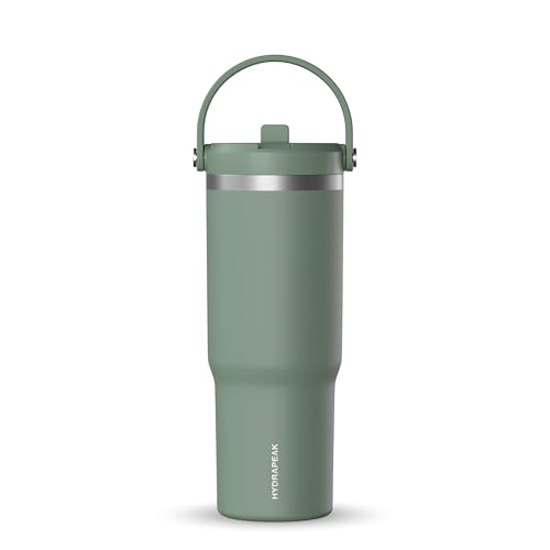 Hydrapeak Nomad 32 oz Tumbler with Handle and Straw Lid, Leakproof, Double Insulated, 32oz Cup, Stainless Steel | Sage Leaf - Image 1
