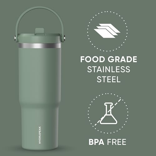 Hydrapeak Nomad 32 oz Tumbler with Handle and Straw Lid, Leakproof, Double Insulated, 32oz Cup, Stainless Steel | Sage Leaf - Image 3