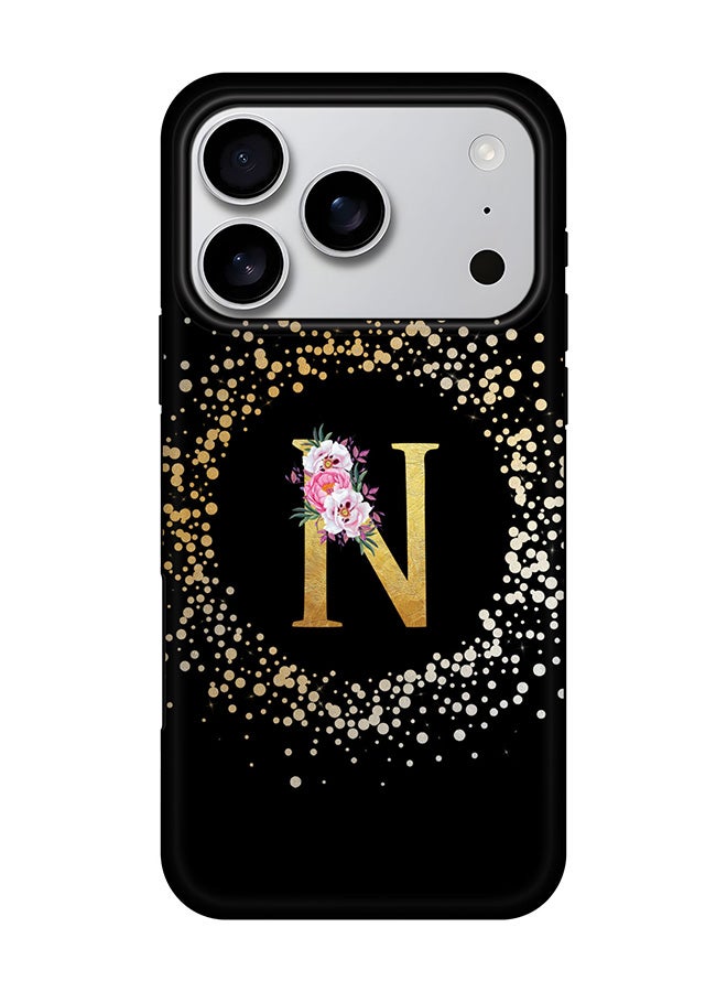 Stylizedd Tough Pro Magnetic Case for iPhone 17 Pro, Dual Layer hybrid PC + TPU Mobile Cover Matte - Custom Monogram Floral - N ( Black )