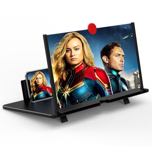 Fopudy 14" Screen Magnifier for Cell Phone, Mobile Phone 3D HD Magnifying Projector Screen Enlarger for Movies, Videos and Gaming, Foldable Phone Stand with Screen Amplifier,Gifts for Mom Dad - Image 1