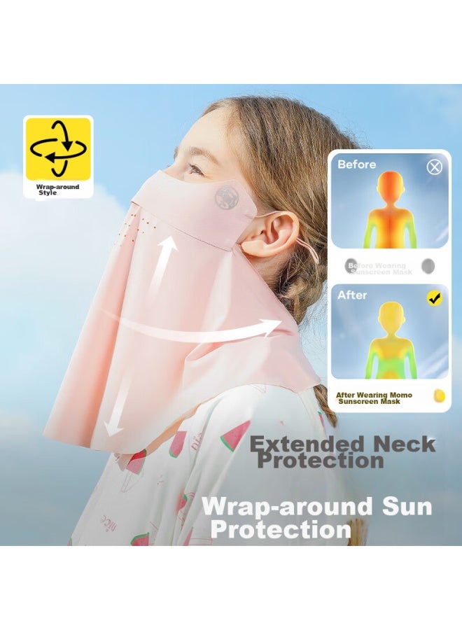 Moremerry Children's Sun Protection Face Mask For Boys And Girls, Uv-resistant Summer Sunshade Ice Silk Cool Breathable Face Mask, Cherry Blossom Pink, L - Image 2
