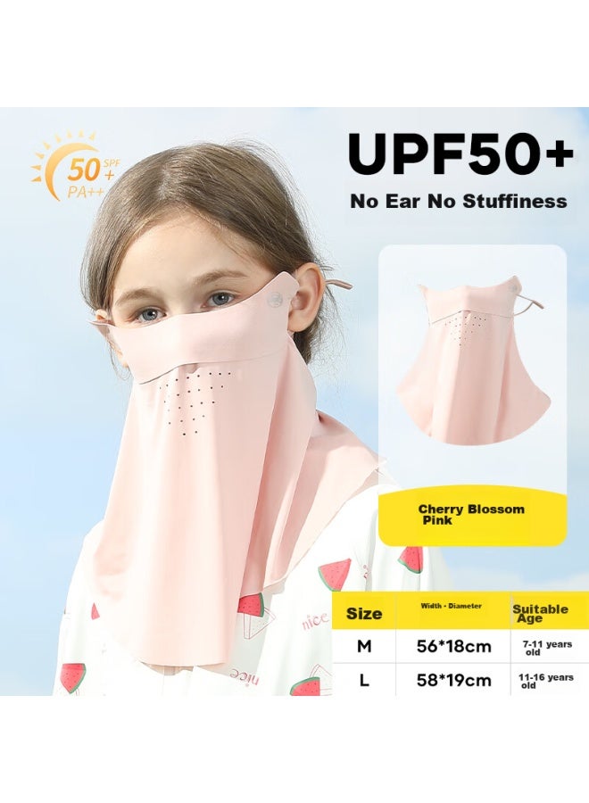 Moremerry Children's Sun Protection Face Mask For Boys And Girls, Uv-resistant Summer Sunshade Ice Silk Cool Breathable Face Mask, Cherry Blossom Pink, L - Image 1