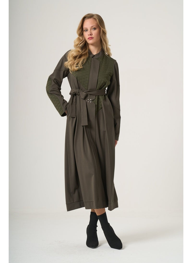 MissWhence Quilted Detail Coat - Khaki - Image 1