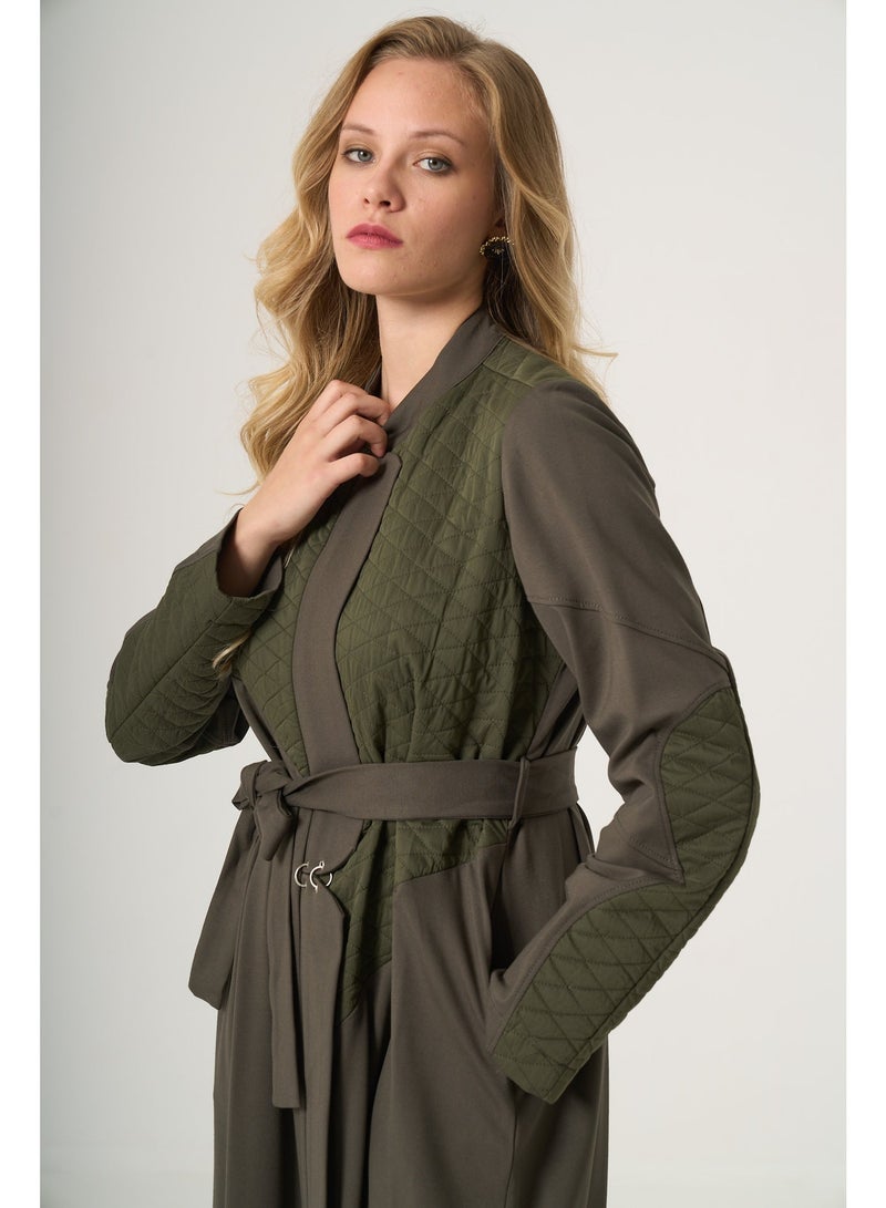 MissWhence Quilted Detail Coat - Khaki - Image 3