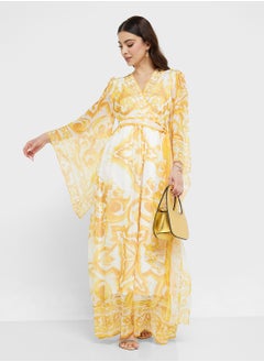 Belted Dress With Flare Sleeves