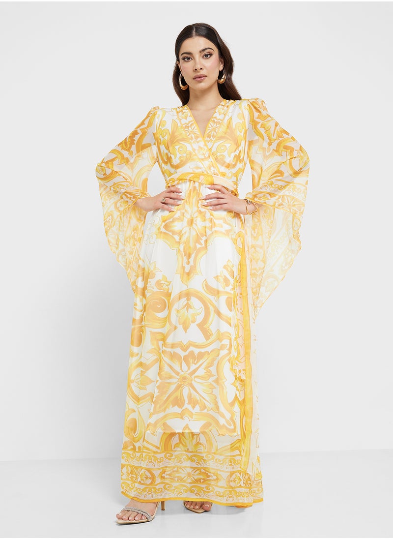Khizana - Belted Dress With Flare Sleeves - Image 1