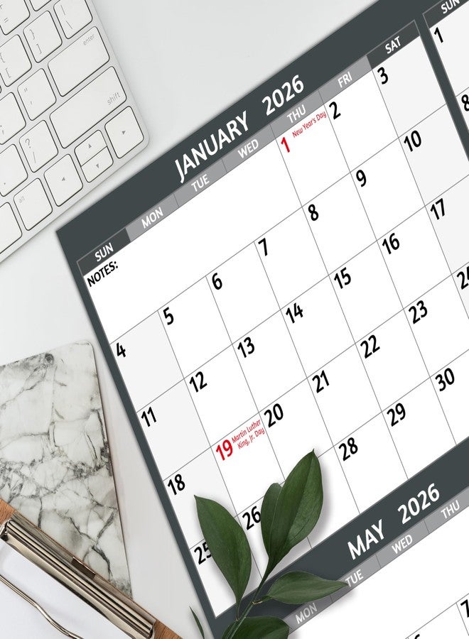 BowCuk 2026 Yearly Wall Calendar - Large Yearly Calendar 2026, Jan 2026 - Dec 2026, 38.2" x 25.2" (Open), Large Wall Calendar 2026, Full Year Paper Calendar with Notes, Thicker Paper, Stickers, Grey - Image 4