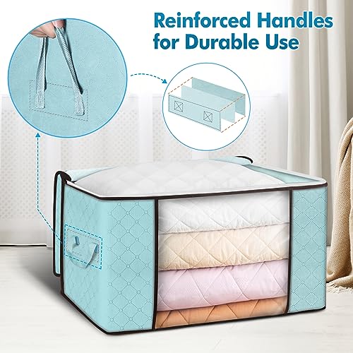 Budding Joy 90 L Large Storage Bags, 6 Pack Clothes Storage Bins Foldable Closet Organizer Storage Containers Storage and Organization for Clothes, Blanket, Comforters, Bed Sheets, Pillows (Blue) - Image 3