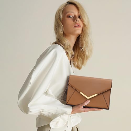 KKXIU Women Elegant Faux Leather Evening Envelope Clutch Purse Foldover Bags for Party Wedding Prom (A-Brown) - Image 2