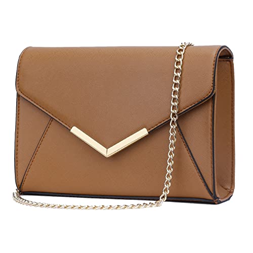 KKXIU Women Elegant Faux Leather Evening Envelope Clutch Purse Foldover Bags for Party Wedding Prom (A-Brown) - Image 1