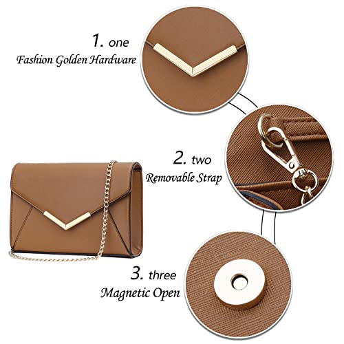 KKXIU Women Elegant Faux Leather Evening Envelope Clutch Purse Foldover Bags for Party Wedding Prom (A-Brown) - Image 4
