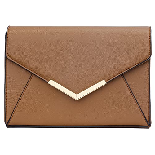 KKXIU Women Elegant Faux Leather Evening Envelope Clutch Purse Foldover Bags for Party Wedding Prom (A-Brown) - Image 3