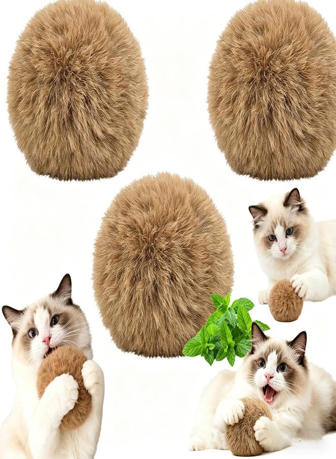 Rabbit Fur Ball Cat Toy, Soft Plush Catnip Cat Toys for Indoor Cats, Durable Kitten Chew Toys for Biting, Natural Fur Cat Toys for All Breeds of Cats(3PCS) - Image 1