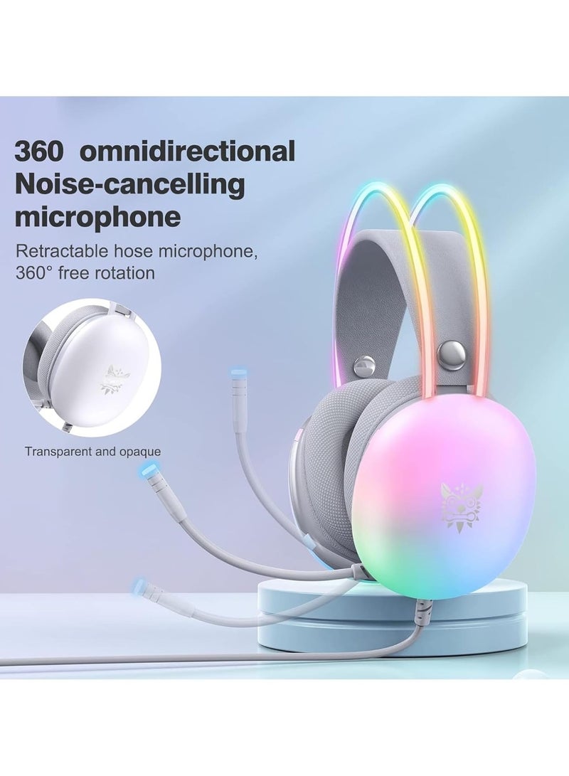 أونيكوما سماعة الألعاب الاحترافية Onikuma X25 – سماعة رأس فوق الأذن سلكية USB + 3.5 ملم بإضاءة RGB وصوت ثلاثي الأبعاد مع ميكروفون لإلغاء الضوضاء – متوافقة مع PS4/PS5/Xbox/Mac/لابتوب – أبيض - Image 5