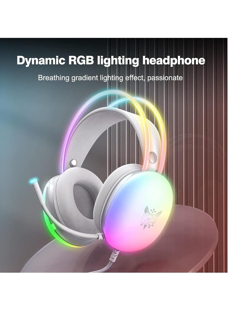 أونيكوما سماعة الألعاب الاحترافية Onikuma X25 – سماعة رأس فوق الأذن سلكية USB + 3.5 ملم بإضاءة RGB وصوت ثلاثي الأبعاد مع ميكروفون لإلغاء الضوضاء – متوافقة مع PS4/PS5/Xbox/Mac/لابتوب – أبيض - Image 4