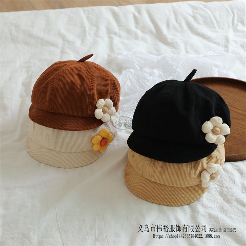 Ins Korean Style Baby Hat New Western Style Small Flower Children Pumpkin Hat Fashion Girl Beret - Image 3